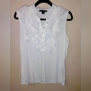 August Silk Size XL White Ruffle Front Sleeveless Blouse